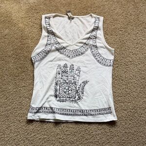 White and Black Graphic Tank Top